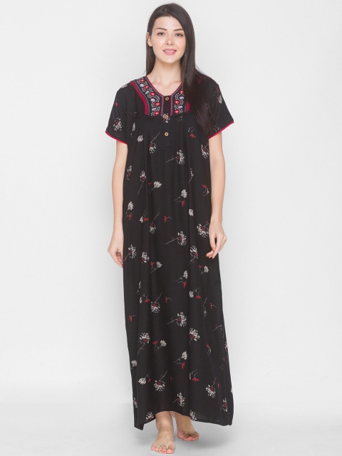 

AV2 Woman Black Printed Maternity Nursing Night Dress