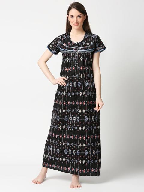 

AV2 Black & Grey Printed Pure Cotton Maxi Nightdress