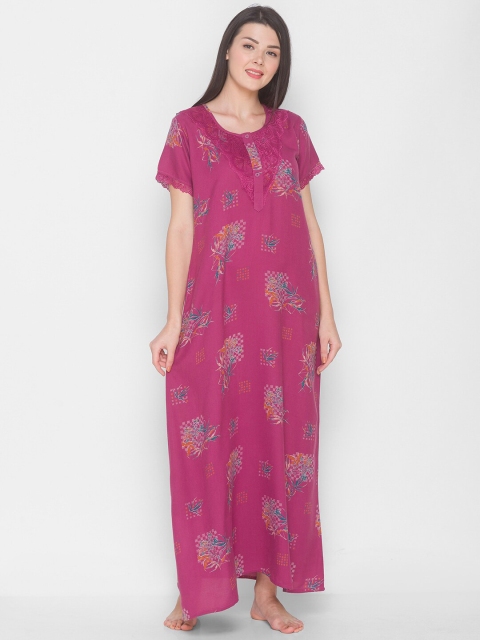 

AV2 Pink & Blue Ethnic Motifs Printed Maxi Nightdress