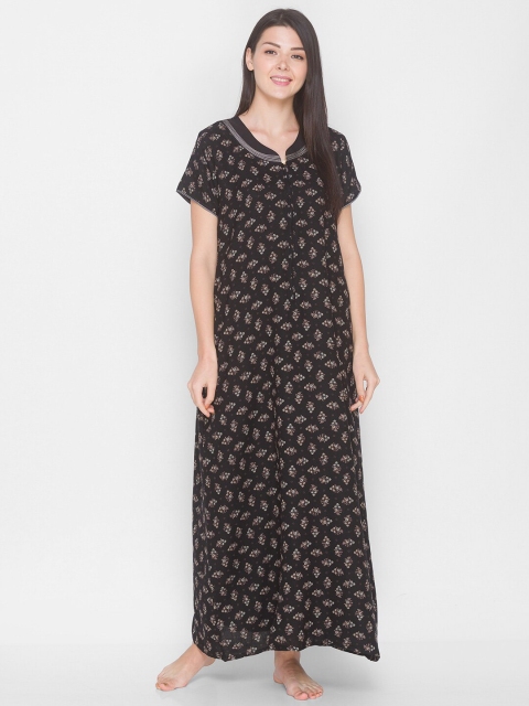 

AV2 Woman Black Printed Maternity Nursing Night Dress