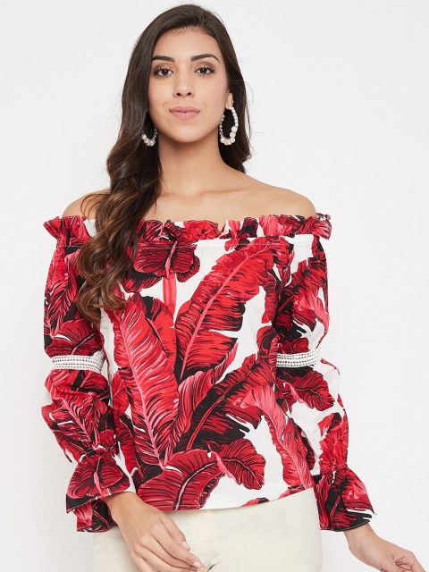 

CAMLA Red Floral Off-Shoulder Bardot Top