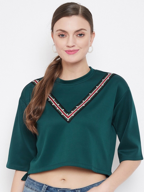 

CAMLA Teal Blue Applique Regular Crop Top