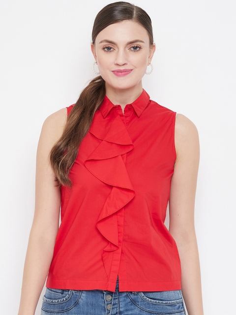 

CAMLA Red Shirt Style Ruffle Top
