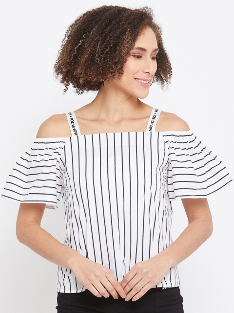 

CAMLA White Striped Cold-Shoulder Top