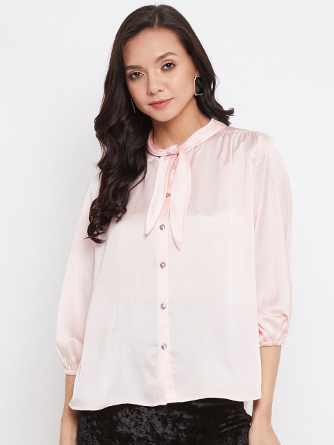 

CAMLA Pink Tie-Up Neck Shirt Style Top