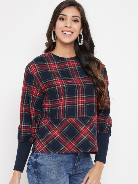 

CAMLA Navy Blue & Red Checked A-Line Top