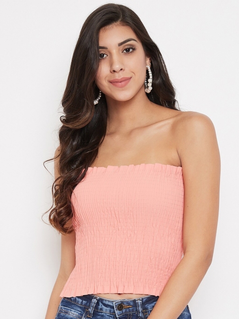 

CAMLA Peach-Coloured Smocked Tube Crop Top