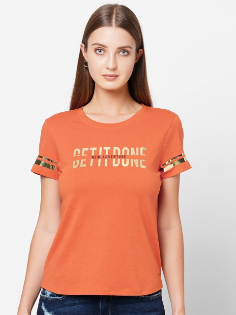 

Pepe Jeans Women Orange Typography Printed T-shirt