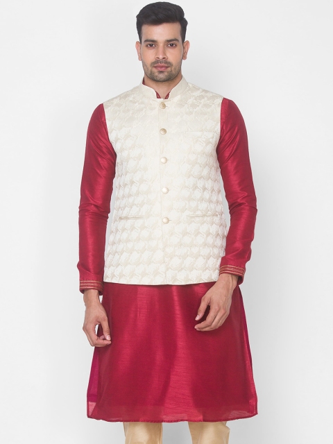 

Ethnicity Men Cream-Coloured Longline Tailored Jacket with Embroidered