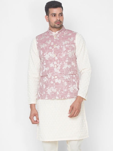 

Ethnicity Men Pink Floral Nehru Jacket