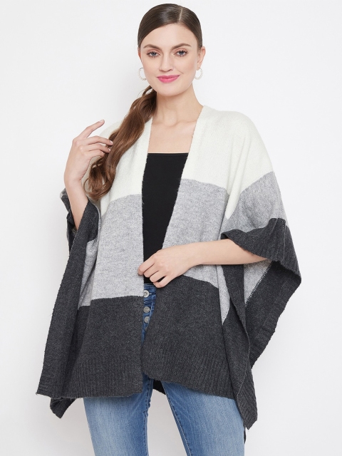 

CAMLA Women White & Grey Colourblocked Longline Shrug