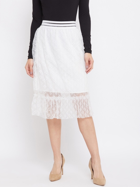 

CAMLA Women White Solid Knee-Length Straight Skirt