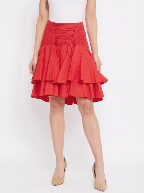 

CAMLA Women Red Solid Flared Tiered Skirt