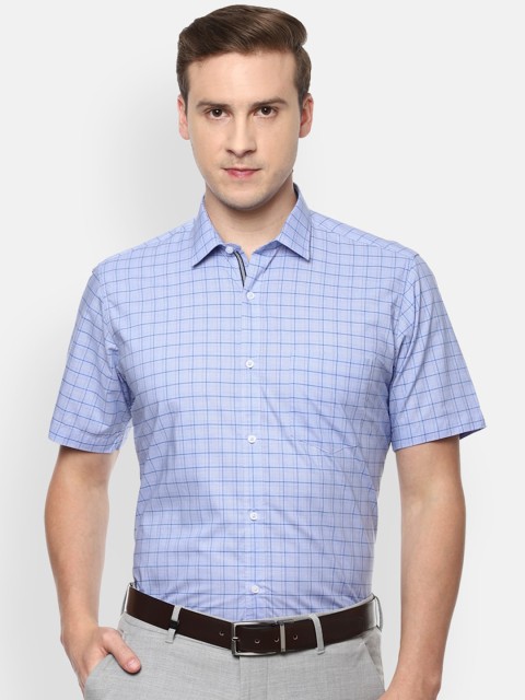 

Van Heusen Men Blue Opaque Checked Cotton Formal Shirt
