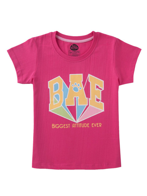 

Cub McPaws Girls Pink Typography Printed T-shirt