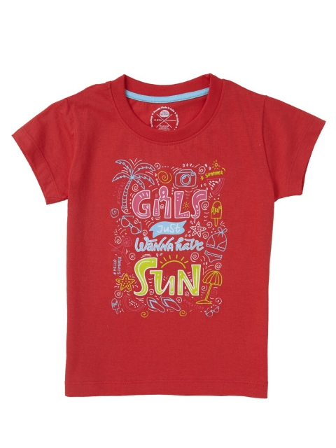 

Cub McPaws Girls Red Typography Printed T-shirt
