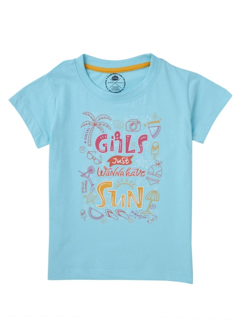 

Cub McPaws Girls Blue Typography Printed T-shirt