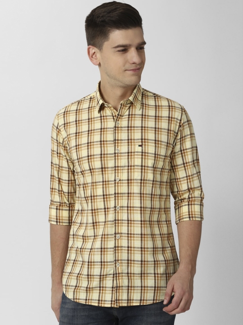 

Peter England Casuals Men Yellow & Brown Slim Fit Pure Cotton Checked Casual Shirt