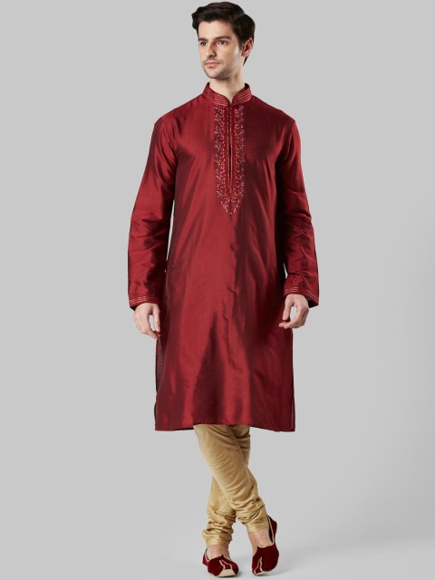 

Ethnix by Raymond Men Red Floral Yoke Design Thread Work Kurta