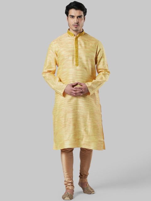 

Ethnix by Raymond Men Yellow Flared Sleeves Thread Work Kurta