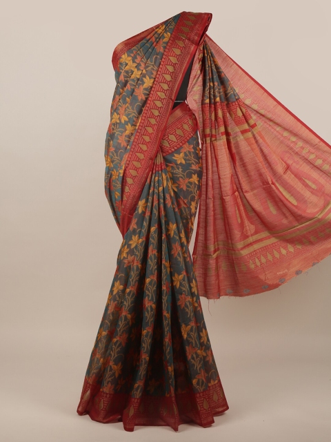 

Pothys Grey & Red Ethnic Motifs Printed Jute Silk Saree