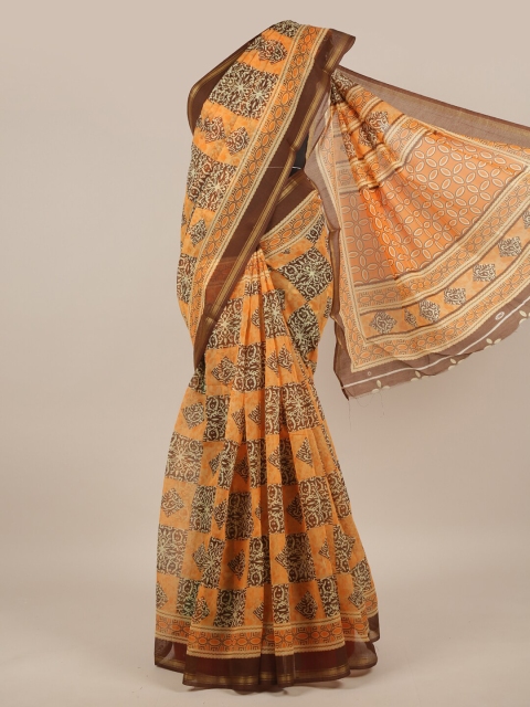 

Pothys Peach-Coloured & Brown Ethnic Motifs Printed Saree