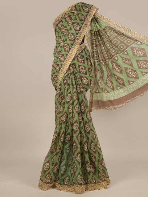 

Pothys Green & Brown Ethnic Motifs Saree