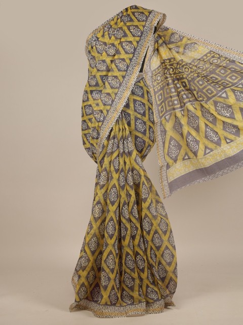 

Pothys Yellow & Cream-Coloured Batik Printed Saree
