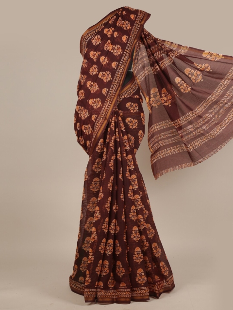 

Pothys Maroon & Orange Floral Printed Saree