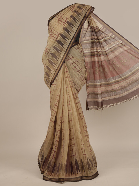 

Pothys Cream-Coloured & Maroon Printed Saree