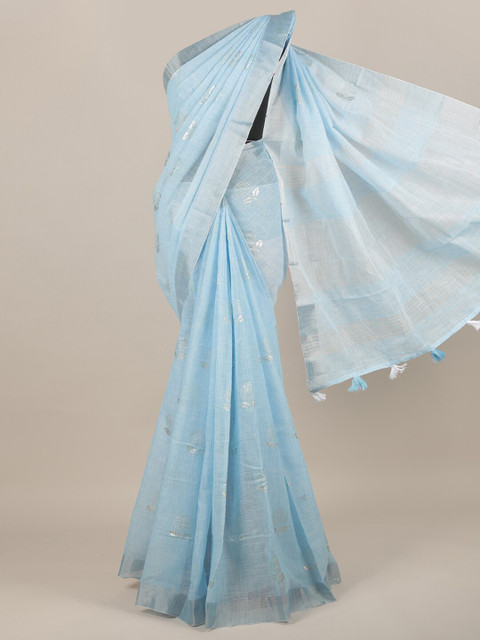

Pothys Blue & Silver Ethnic Motifs Printed Saree