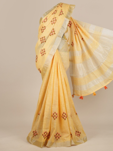 

Pothys Yellow & Green Linen Blend Saree