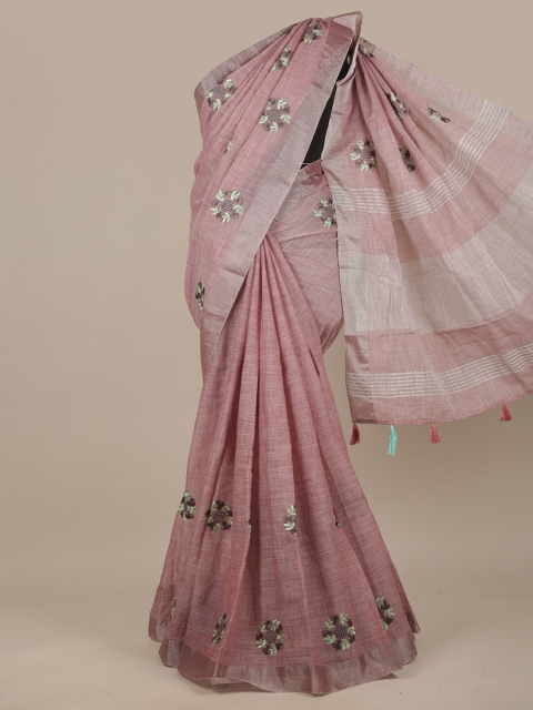 

Pothys Pink & Green Floral Embroidered Saree