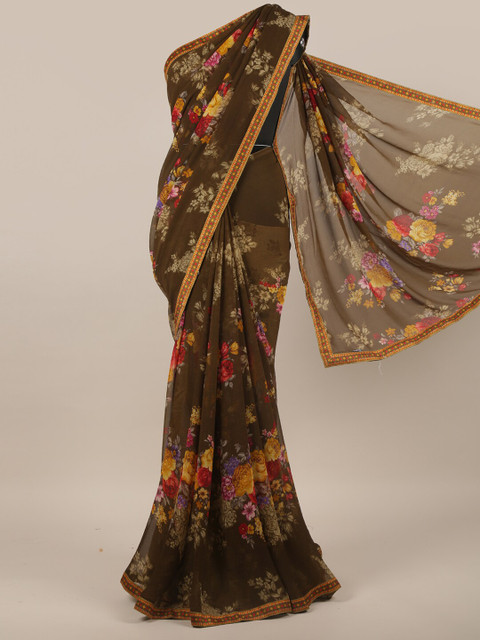 

Pothys Brown & Pink Floral Printed Saree