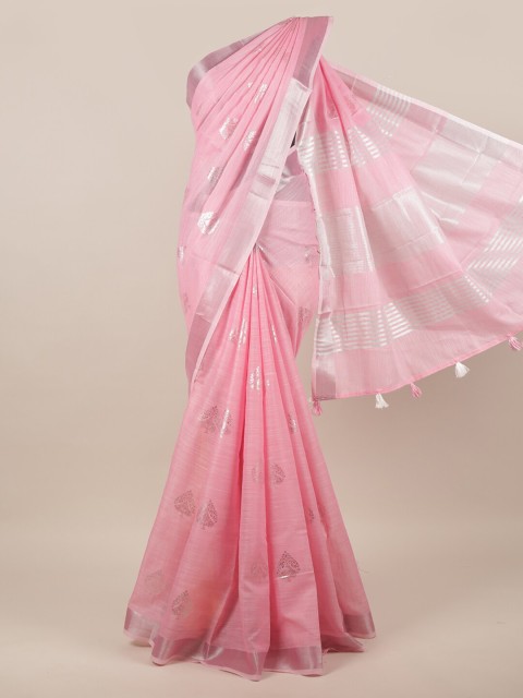 

Pothys Pink & Silver Ethnic Motifs Printed Saree
