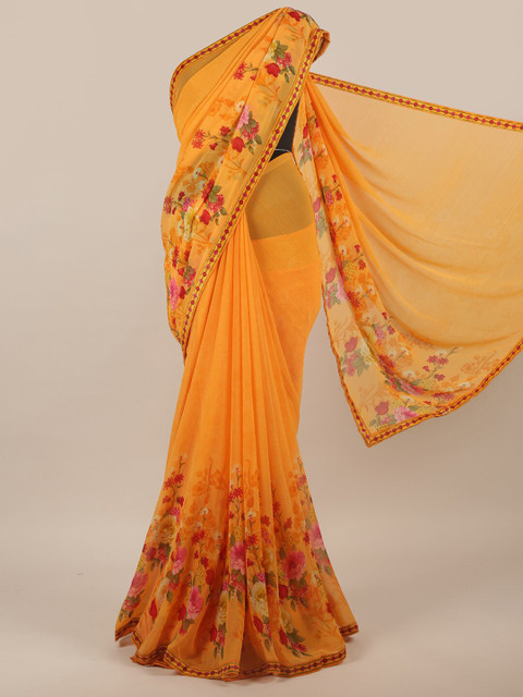 

Pothys Orange & Red Ethnic Motifs Poly Chiffon Saree