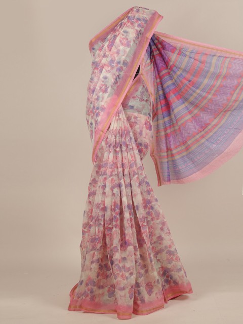 

Pothys Cream-Coloured & Pink Ethnic Motifs Saree