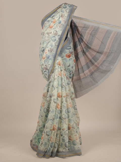 

Pothys Cream-Coloured & Grey Printed Saree