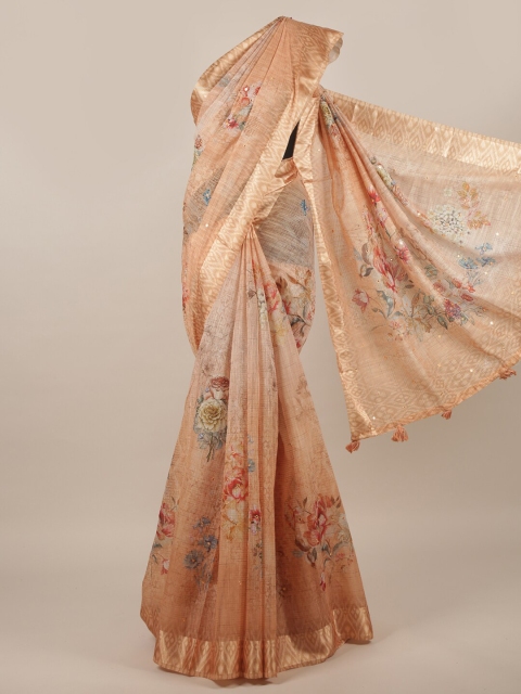 

Pothys Peach-Coloured & Red Floral Printed Saree