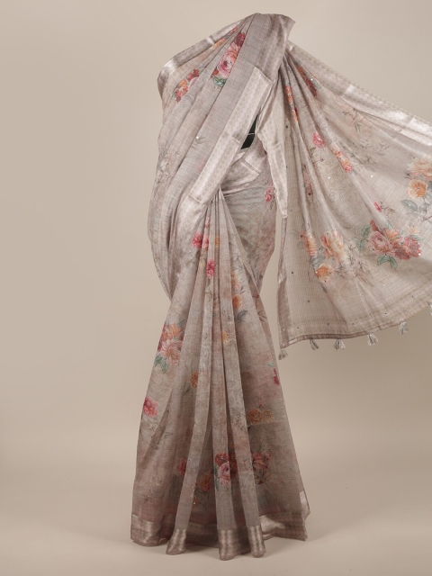 

Pothys Grey & Pink Floral Jute Silk Saree