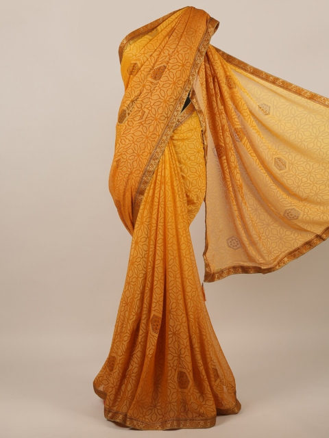 

Pothys Mustard & Gold-Toned Floral Printed Saree