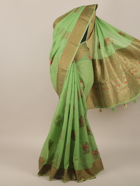 

Pothys Green & Red Woven Design Zari Linen Blend Saree