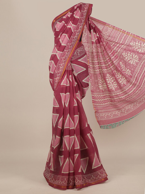 

Pothys Pink & White Geometric Printed Saree