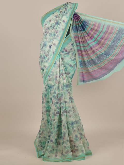 

Pothys Green & White Cotton Blend Abstract Printed Saree