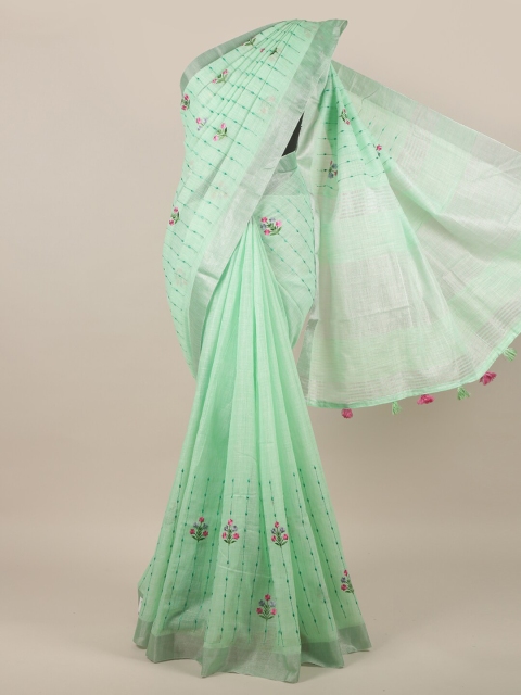 

Pothys Green & Pink Floral Embroidered Saree