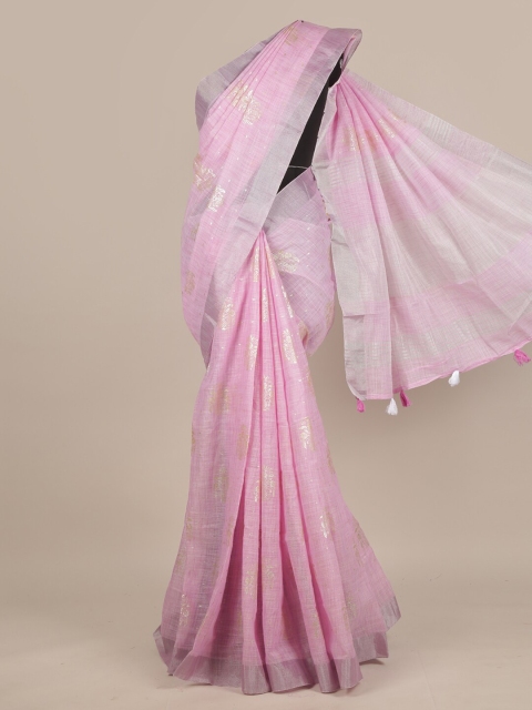 

Pothys Pink & White Floral Linen Blend Saree