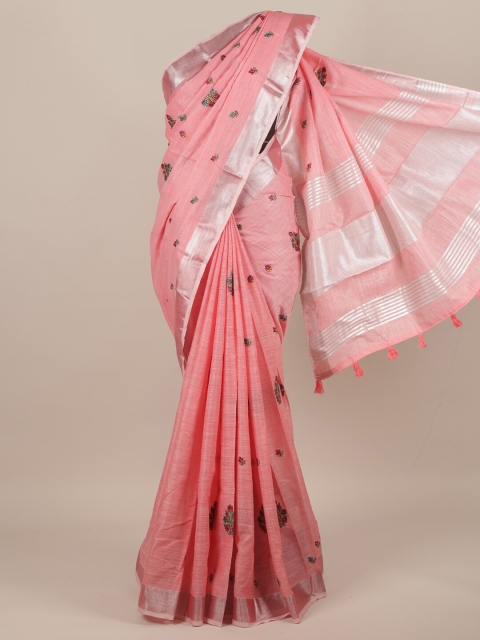 

Pothys Pink & Silver Floral Printed Saree