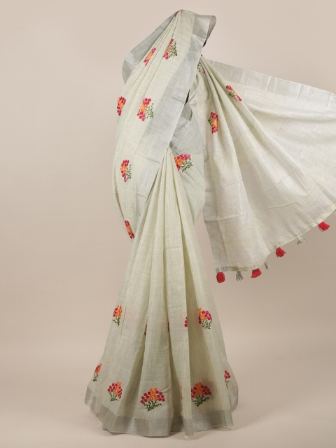 

Pothys Green & Red Floral Embroidered Zari Saree
