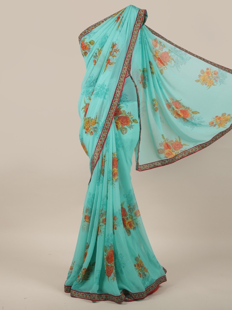 

Pothys Sea Green & Orange Floral Printed Saree