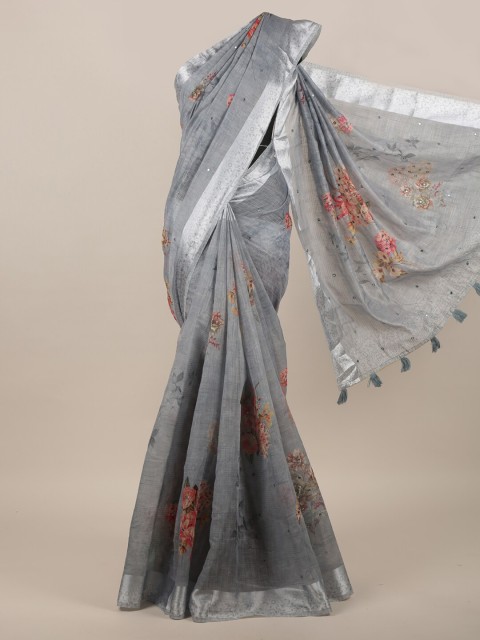 

Pothys Grey & Pink Floral Printed Saree